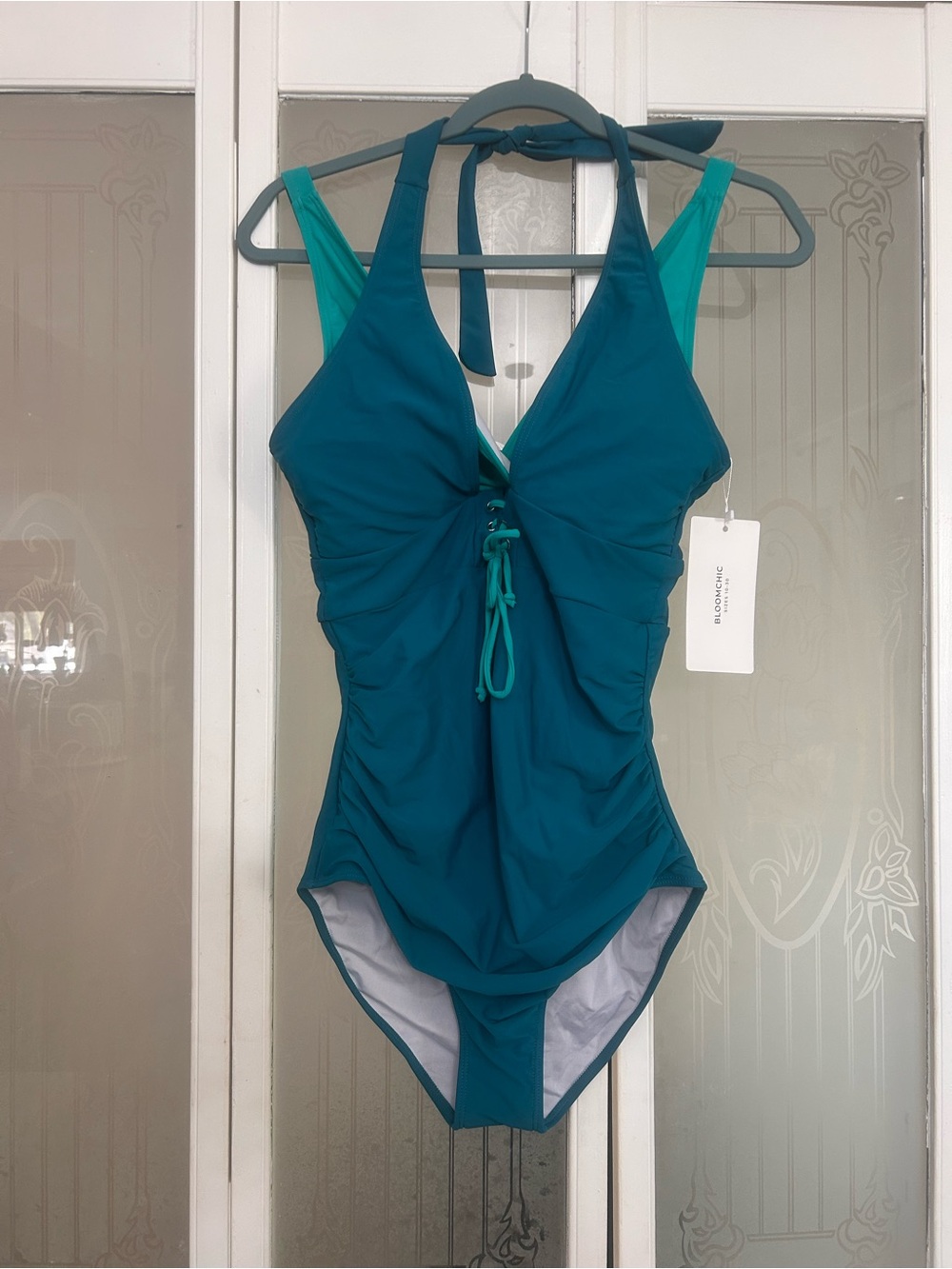 BloomChic Teal Blue NWT swimsuit  halter lace up
